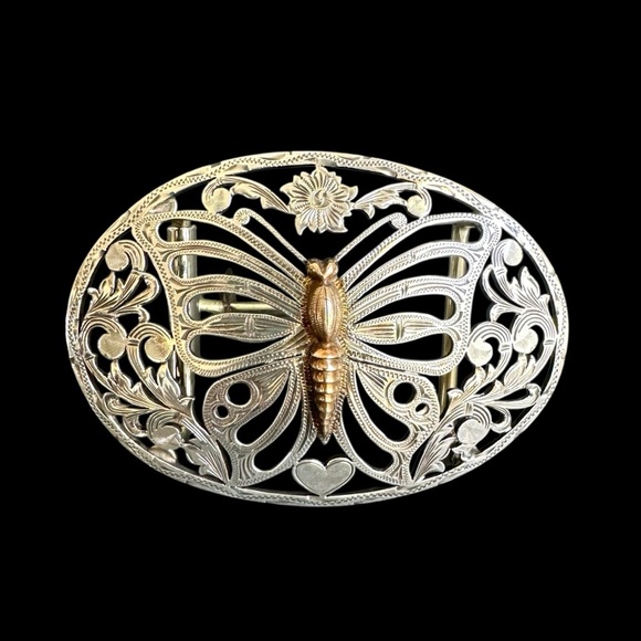 Fleming Butterfly Belt Buckle Sterling Silver Filigree Etched Coastal Cowgirl - Picture 3 of 15